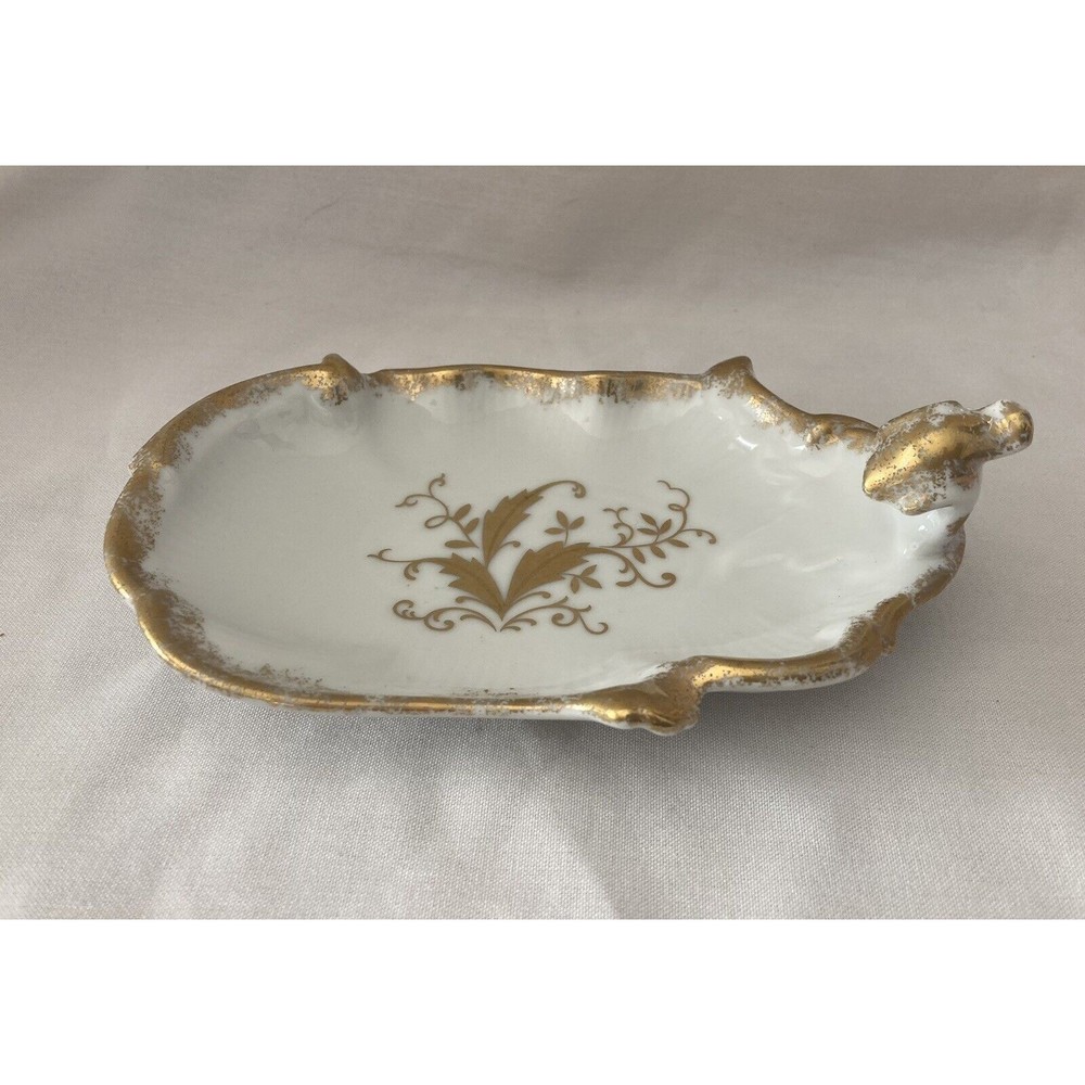 Vintage Lefton Bone China Gold Leaves Hand Painted Trinket Dish #5763
